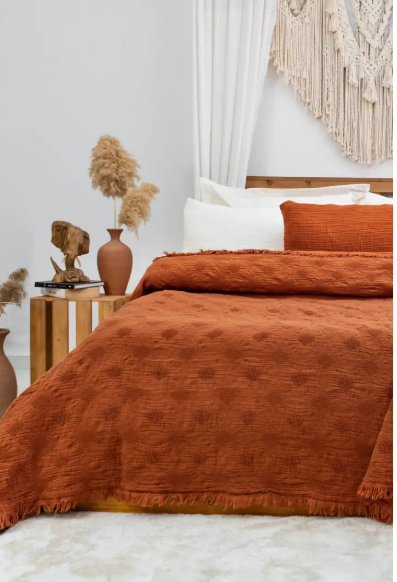 4-lagige Premium Muslin-Tagesdecke „Nazar Waffle“ – 100% Baumwolle (230x240 cm)