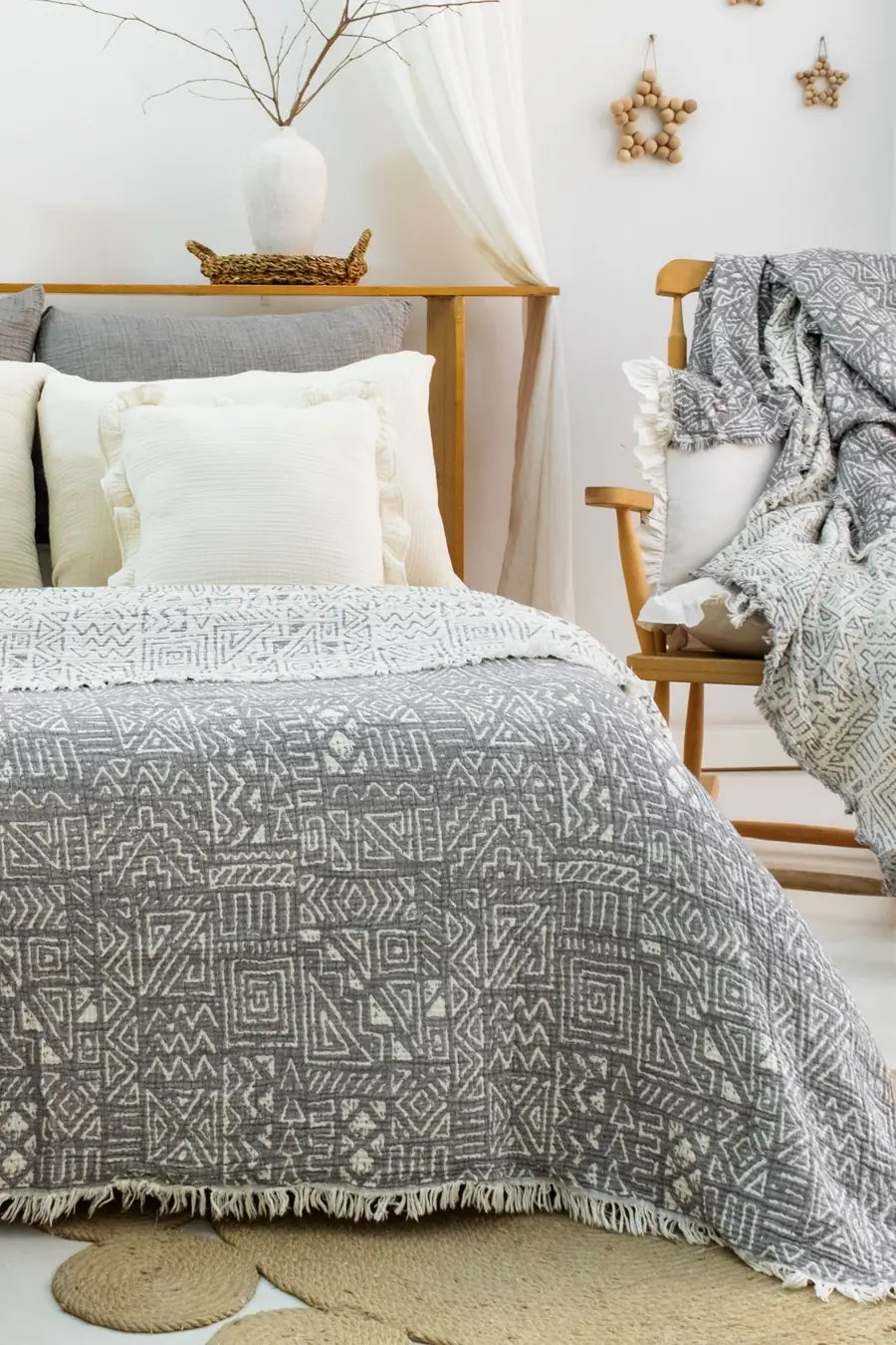 3-lagige Premium Muslin-Tagesdecke „Ethno-Boho“ – 100% Baumwolle