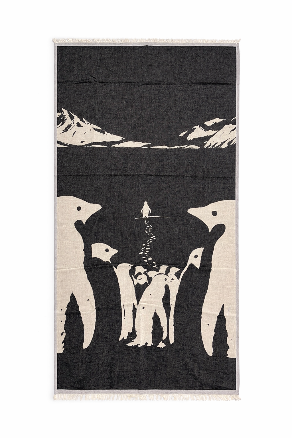 Premium Jacquard-Hamamtuch „Pinguin-Abenteuer“ XL – 100% Baumwolle Pestemal (90x190 cm)