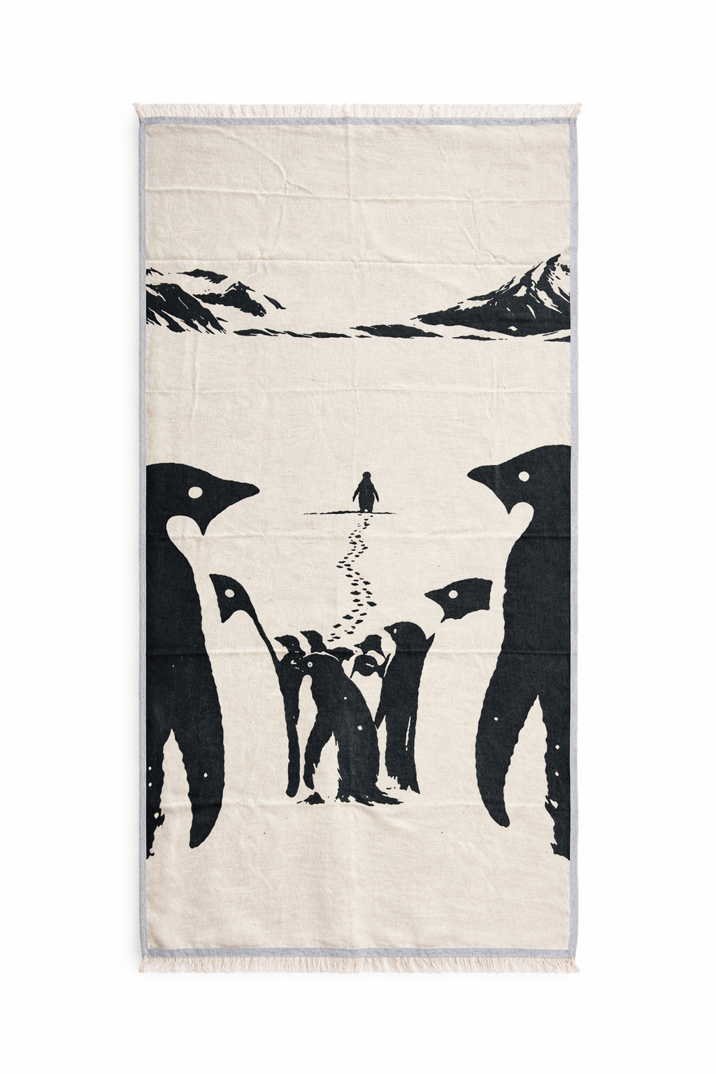 Premium Jacquard-Hamamtuch „Pinguin-Abenteuer“ XL – 100% Baumwolle Pestemal (90x190 cm)